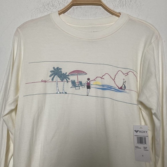 ROXY La Jolla Long Sleeve Crew Neck Pullover Tee in Cream Size Small (NWT) - Picture 7 of 12